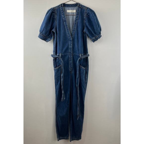 Happy x Nature Kate Hudson Denim Jumpsuit Belted Pockets V-Neck Cotton Size 2 - Picture 2 of 12